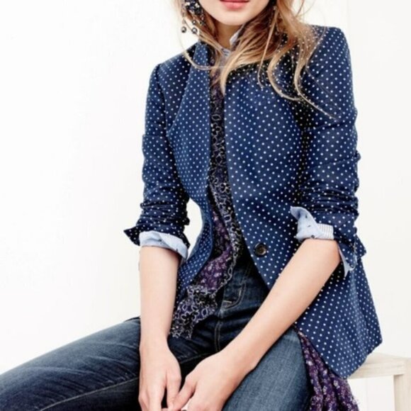 J. Crew Jackets & Blazers - J. Crew  Blazer Polka Dot Navy Blue size 00